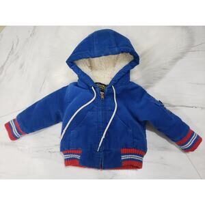 Vintage Oshkosh B'Gosh Blue Corduroy Sherpa Lined Winter Jacket Zip Up‎ Boys 12M